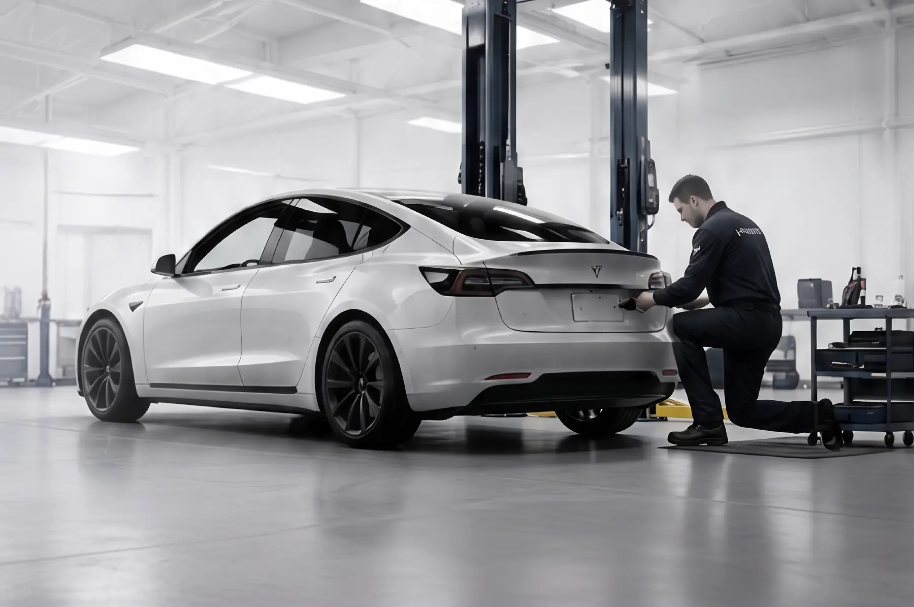 EV service provider working on a vehicle